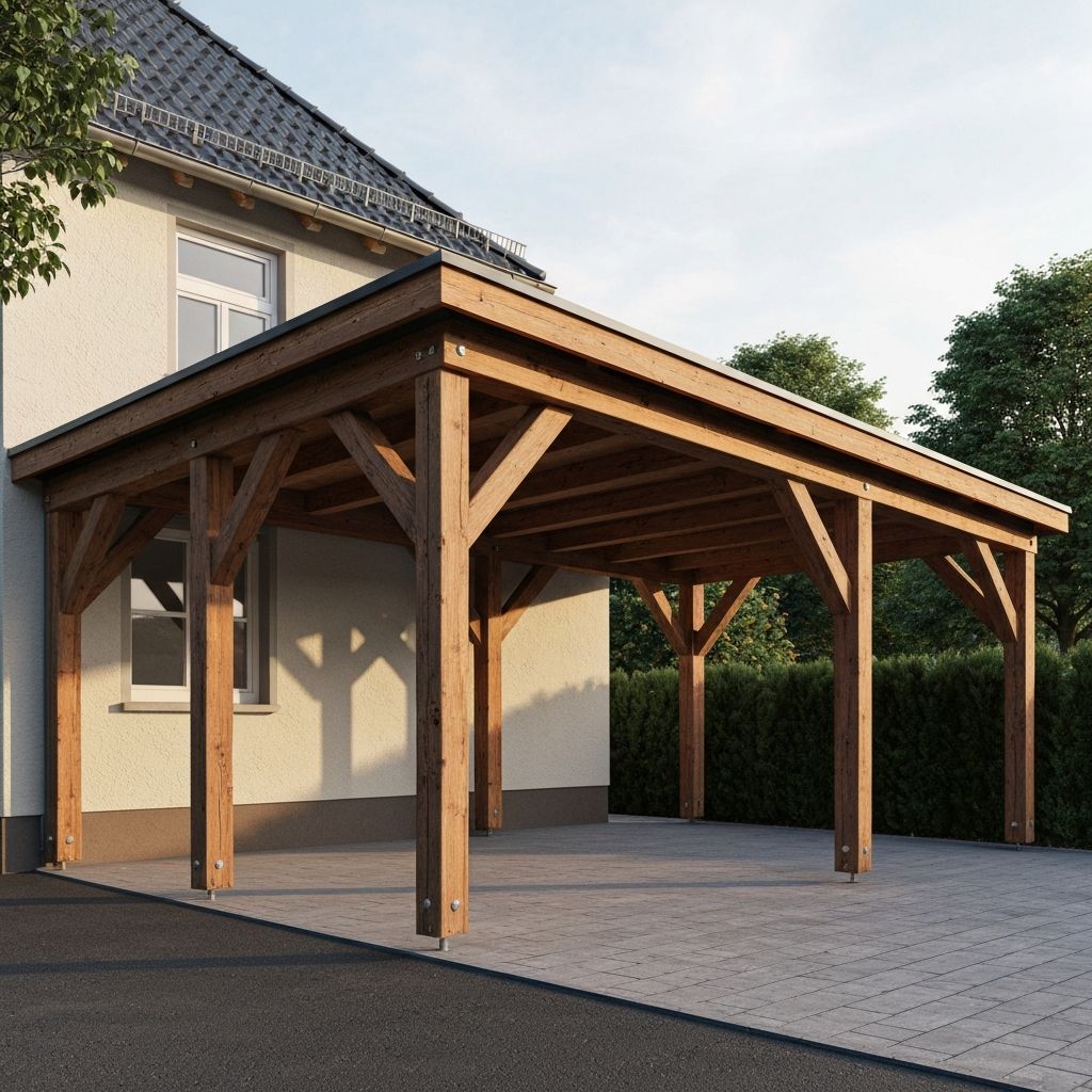 Eleganter Holz-Carport an einem Einfamilienhaus
