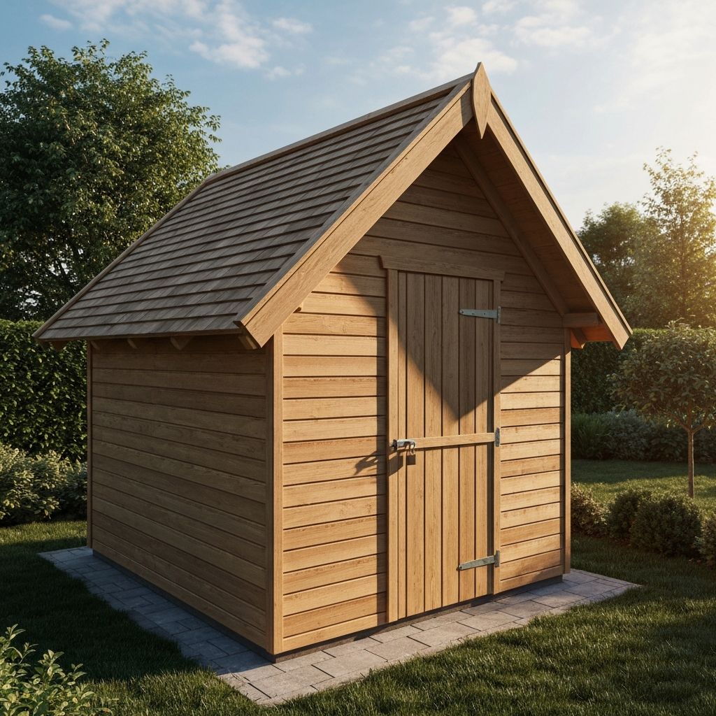 Fertig gestelltes Holz-Nebengebäude mit Satteldach